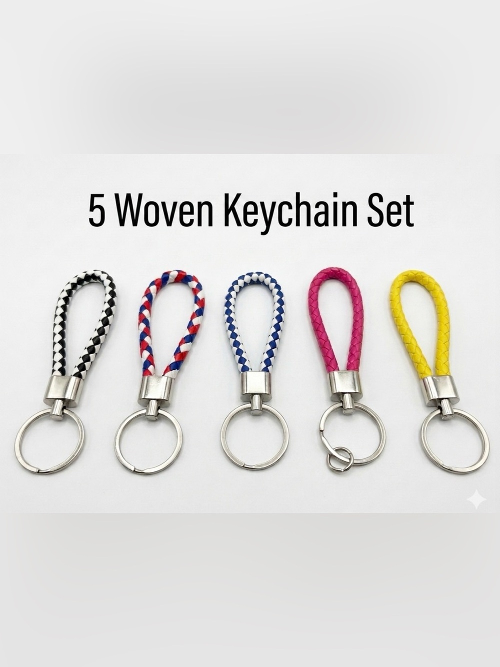 Assorted Woven Loop Keychain Set - Pink, Yellow & Multicolor